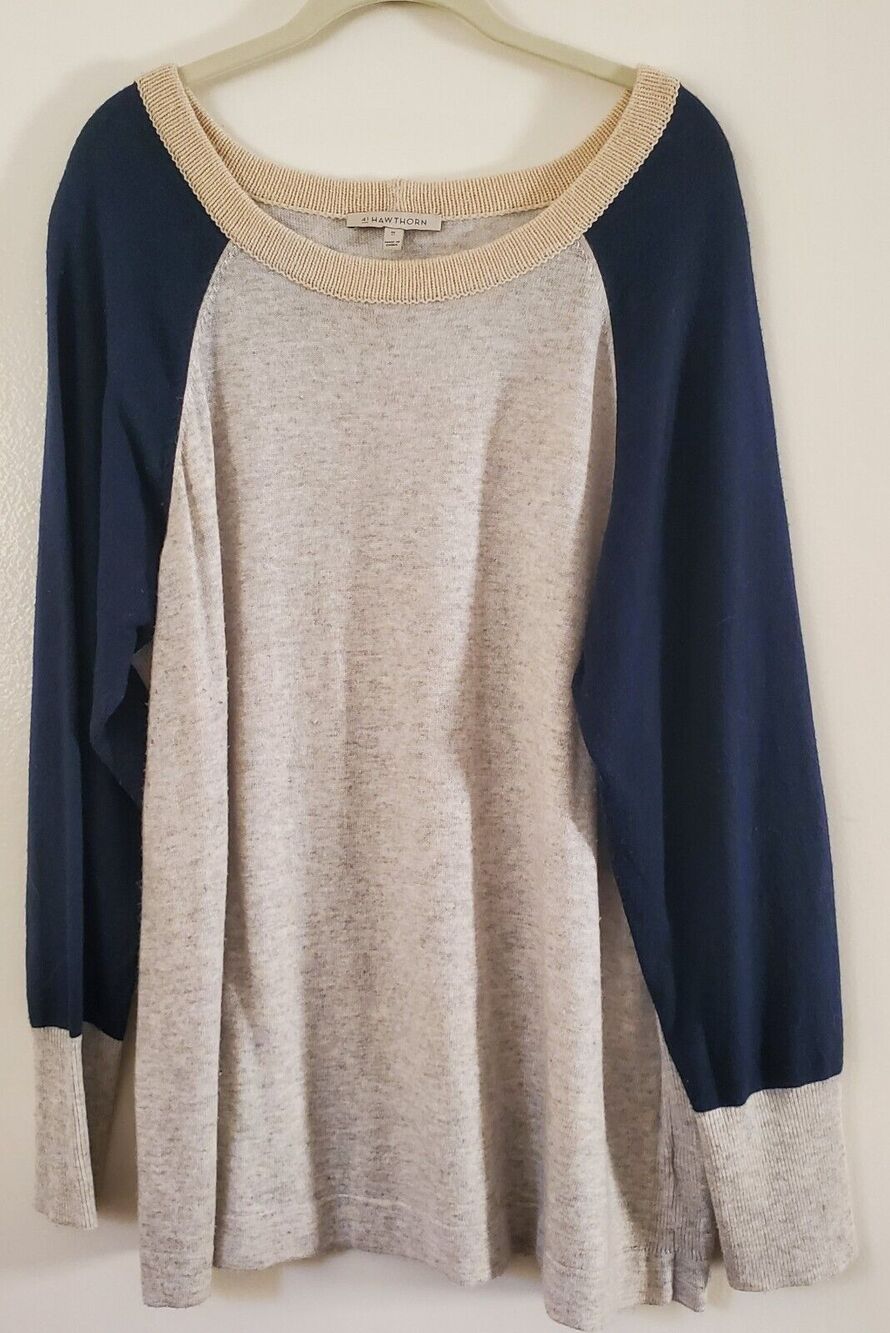 41 Hawthorn Womens Pullover Henley Sleeve Sweater 3X Gray Beige Black Texture